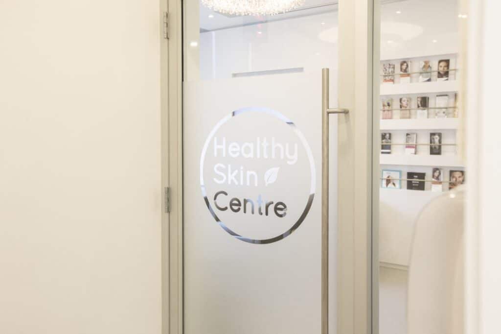 Glass Door With Logo, Healthy Skin Centre